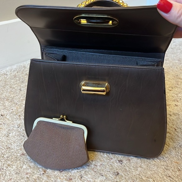 Vintage Saks Fifth Avenue | Chocolate Brown Leather Handbag with Gold Hardware - Picture 10 of 12